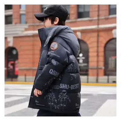 (black, 160) Down Jacket Mid-length Boys New Winter Thickened Warm Fashionable Jacket