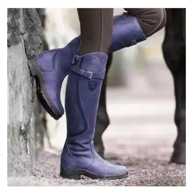 (purple, 40) Western Fashion Women Boots Winter Knee High Heels Quality Suede Long Comfort Squar