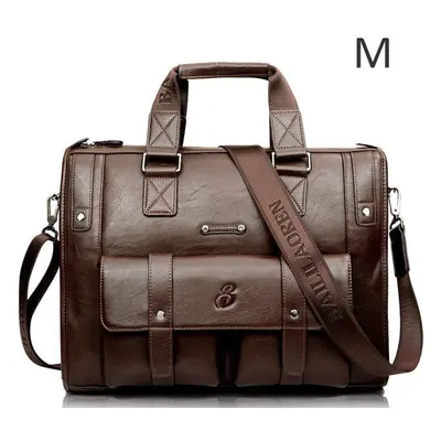 (light brown, small) Men Leather Black Briefcase Business Handbag Messenger Male Vintage Shoulde