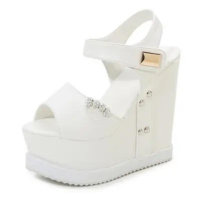 (white, 34) Gdgydh Summer Peep Toe Wedge Sandals Women Platform Increased Height Metal Decoratio