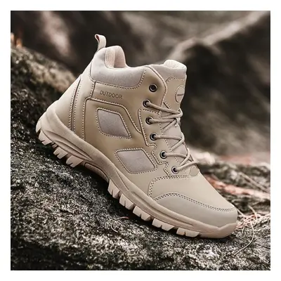 (khaki, 40) Men&apos;s High Top Hiking Shoes Combat Boots Anti-skid And Wear-resistant Outdoor S