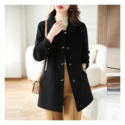 (black, L) Fashionable Woolen Jacket Women&apos;s Coat With Long Sleeves Autumn