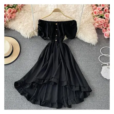 (black, One Size) Solid Red Summer Woman Dress Off Shoulder Sheath Korean Casual Dresses For Wom