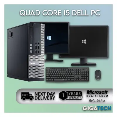 (1TB HDD, 22" Monitor) FULL DELL QUAD CORE Intel i3 Desktop Tower Computer 8GB RAM PC + Monitor 