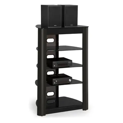 Centurion Supports Zinnia 5-Shelf Black Glass Shelves with Gloss Black Fascia Flat Screen TV/Hi-