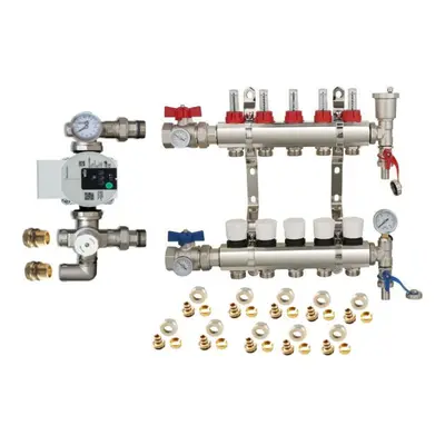 (5 PORT) Water Underfloor Heating Kit - Ports Manifold with Pump and Blending Valve Set