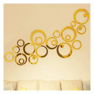 3D Mirror Acrylic Wall Stickers Circle Ring Gold Decal Modern Home DIY Decoration