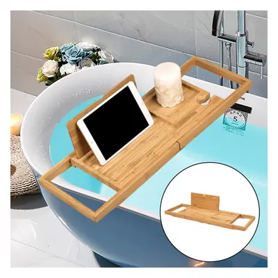 Wooden Bath Caddy Tray Extendable Bathtub Bridge Board Shelf wint Book / Tablet Stand, Wine Can