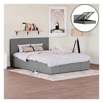 (Double, Grey) Lisbon Ottoman Bed Frame Faux Leather Storage