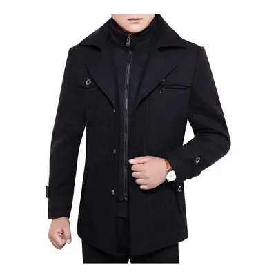 (black, L) Men's Wool Coat Winter Slim Fit Pea Coats Single Breasted Quilted Lined Trench Jacket