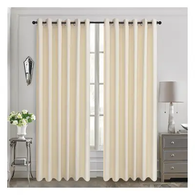 (Cream, 66" x 72") Thick Thermal Blackout Ready Made Eyelet Ring Top Pair Curtains Panel