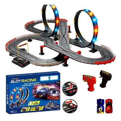 Large Remote Control Light Up Slot Car Racing Track Set Toy Game JJ85