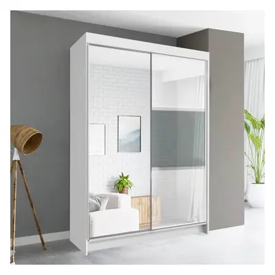 (120cm, White ) Fort High Gloss Sliding Door Wardrobe with Drawers