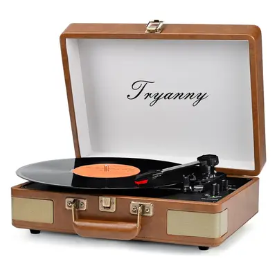 (Retro Brown) Record Player Speed Bluetooth Portable Suitcase vinyl player Built-in speaker turn