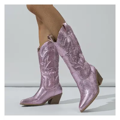 (purple, 36) Eilyken Designer Embroidery Knee-high Boots Women Handmade Western Cowboy Booties S