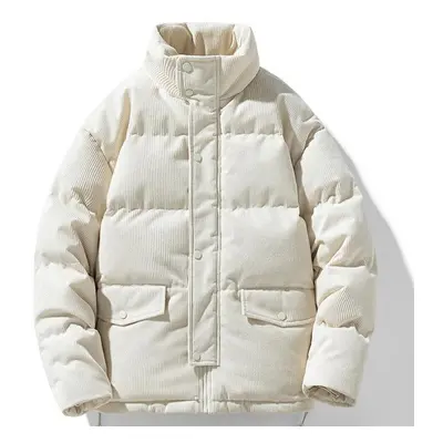 (white, XL) Winter Trend Brand American Vintage Down Jacket Couple Corduroy Cotton-padded Jacket