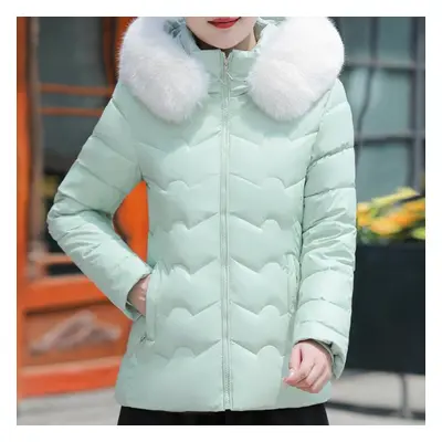 (light blue, XL) Fashion Winter Short Parkas Female Outerwears Hooded Faux Fur Collar Lady Jacke