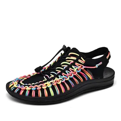 (multicolor, 46) Men&apos;s Summer Sandals Soft Soled Beach Shoes Men&apos;s Woven Casual Slippe