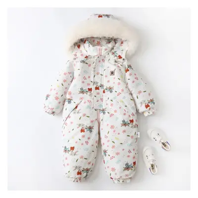 (white, 110(4T)) Baby Autumn Winter Ski Suit Thicken Baby Jumpsuit Warm Children Clothing Set Wa