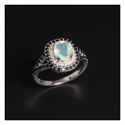 (white, us ring size 7#) Sterling Silver Natural Opal October Birthstone Elegant Ring For Women 