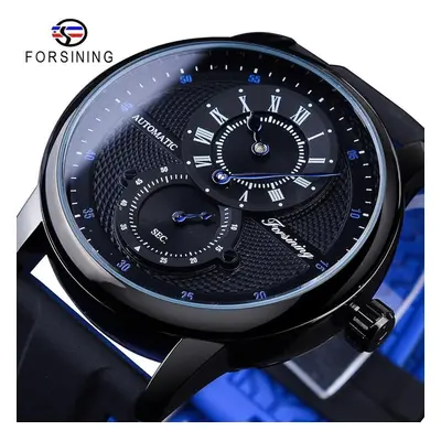 (navy blue) Forsining Fashion White Blue Automatic Wristwatch Transparent Waterproof Men Mechani