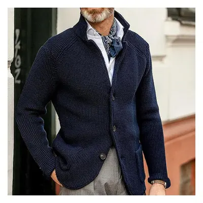 (navy, M) Autumn And Winter Men&apos;s Fashion Loose Cardigan Warm Lapel Hooded Jacket Sweater