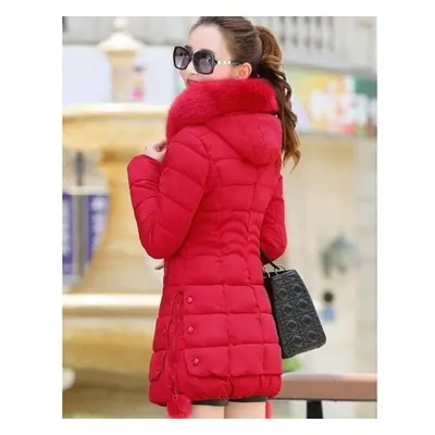 (red, XL) Winter Cotton Padded Clothes Long Body Repair Hooded Down Coat Women Padded Jacket Thi