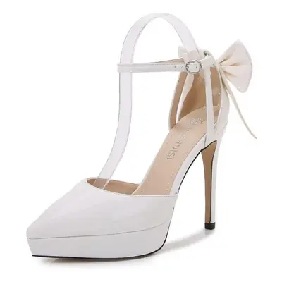 (white, 38) Women Sexy Pumps Ladies Stiletto Shoes Pointed Toe Pumps Sexy Bow 12cm Heel 2.5 Plat