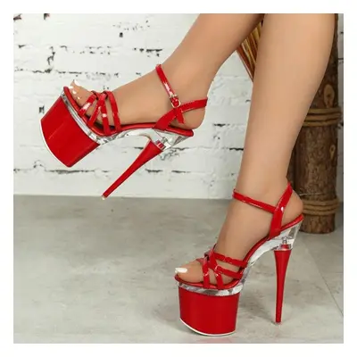 (red, 41) Women High Heel Sandals Buckle Sexy Transparent Fashion Nightclub Model Catwalk Series