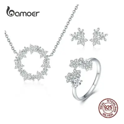 Bamoer Sterling Silver Jewelry Sets Clear Cubic Zircon Shining Star Necklace Women Ring Jewelry