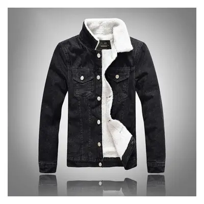 (black, 6XL) Men Autumn Winter Denim Upset Jacket Vintage Long Sleeve Loose Jeans Coat