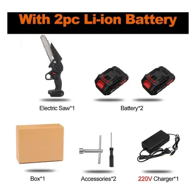 (2*Batteries) 88v 3000w Mini Inch Electric Chainsaw Battery Woodworking Pruning Chainsaw One Han