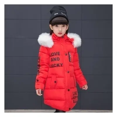 (red, cm) Colors Winter Teenage Girls Letters Long Hooded Thickening Fur Coat Jackets For Girls