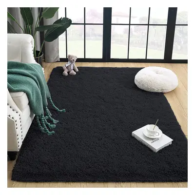 (BLACK, x 230) Shaggy Rugs Living Room Area Rug Carpet Mat