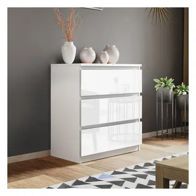 (White) High Gloss Chest of Drawers White Black Wooden Bedside Table Cabinet Nightstand Living R