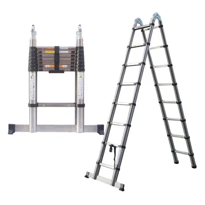 (5M(2.5M+2.5M)) Telescopic Ladder Folding Portable Extendable A-Frame Ladder Anti Slip with Stab