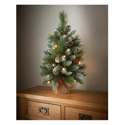 New Pre-Lit Frosted Geneva Christmas Warm LED Tree Hessian Base 2ft