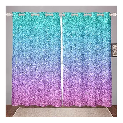 Girls Curtain for Bedroom Colorful Glitter Girly Turquoise Teal Room Curtain Blue Pink Pastel Co