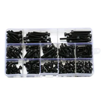 195Pcs M4 12.9 Grade Carbon Steel Hex Socket Cap Head Screw Bolts Assortment Set