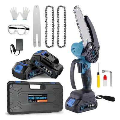 (Blue) Cordless electric chain saw with brushless motor, with carrying case batteries chains, sm