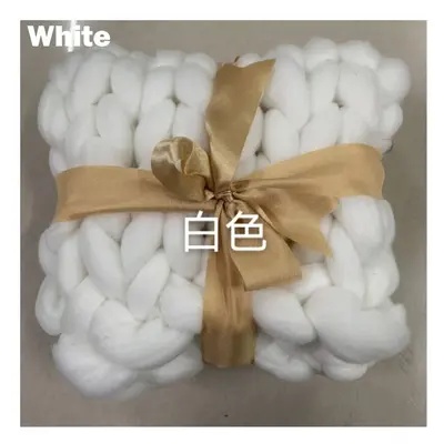 (white, 100x80cm) Large Soft Chunky Knitted Thick Blanket Hand Yarn Wool Bulky Throw Sofa Blanke