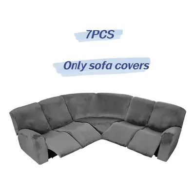 (Gray 7PCS) Full Elastic Cover Sofa Slipcover Seater Corner Recliner Sectional Couchcover