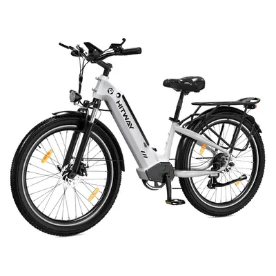 (White) HITWAY BK16 Electric Bike 26x3.0 250W City Cruiser E-bike 48V 18Ah Removable Battery Max