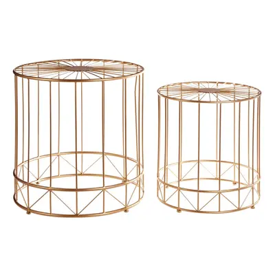 Geometric Design Set Of Round Side Tables, Sleek Bed Side Table For Bedroom, Gold Finish Lounge 