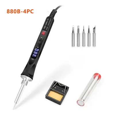 (880B-4PC, US Plug) 110V/220V 80W LED Digital Electric Soldering Iron with 5PC Welding Tips Sold