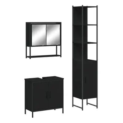 vidaXL Bathroom Furniture Set Piece Mirror Cabinet Black Engineered Wood