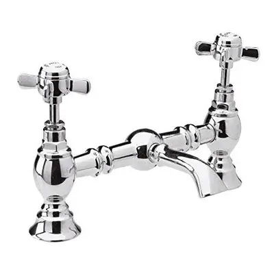 Nuie I315X Beaumont Traditional Bathroom Luxury Crosshead Handle Bridge Basin Mixer Tap, 140mm x