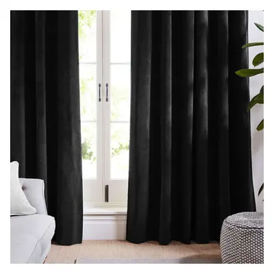 (Black, 90" x 90" (228cm x 228cm)) Blackout Curtains Crushed Velvet Curtain Pair with Tie Backs