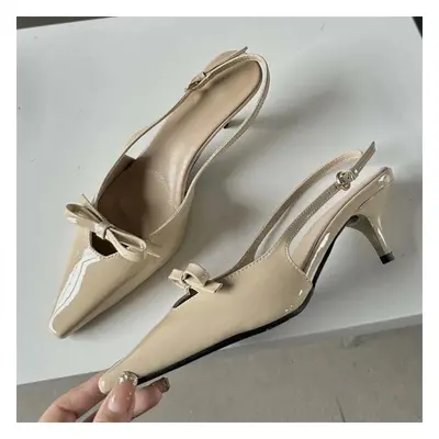 (apricot, 38) Eilyken Fashion Pointed Toe Pumps Sandals Elegant Woman Slingbacks Buckle Strap Th