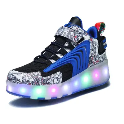 (blue, 37) Led Rechargeable Kids Roller Skate Shoes With Double Wheel Shoes Sport Sneaker Heely